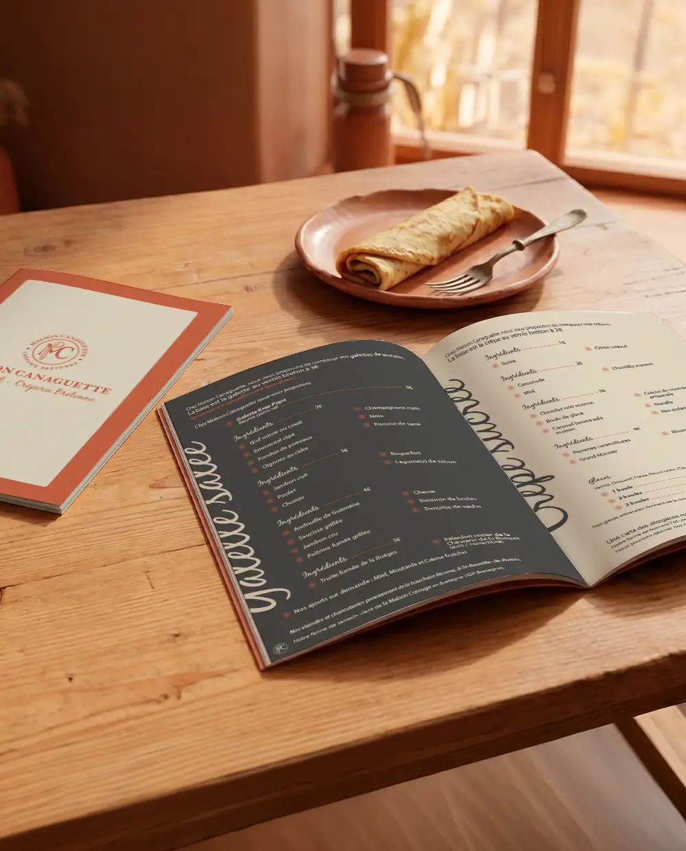 Menus trifold Maison Canaguette — Salé, Sucré, Salade