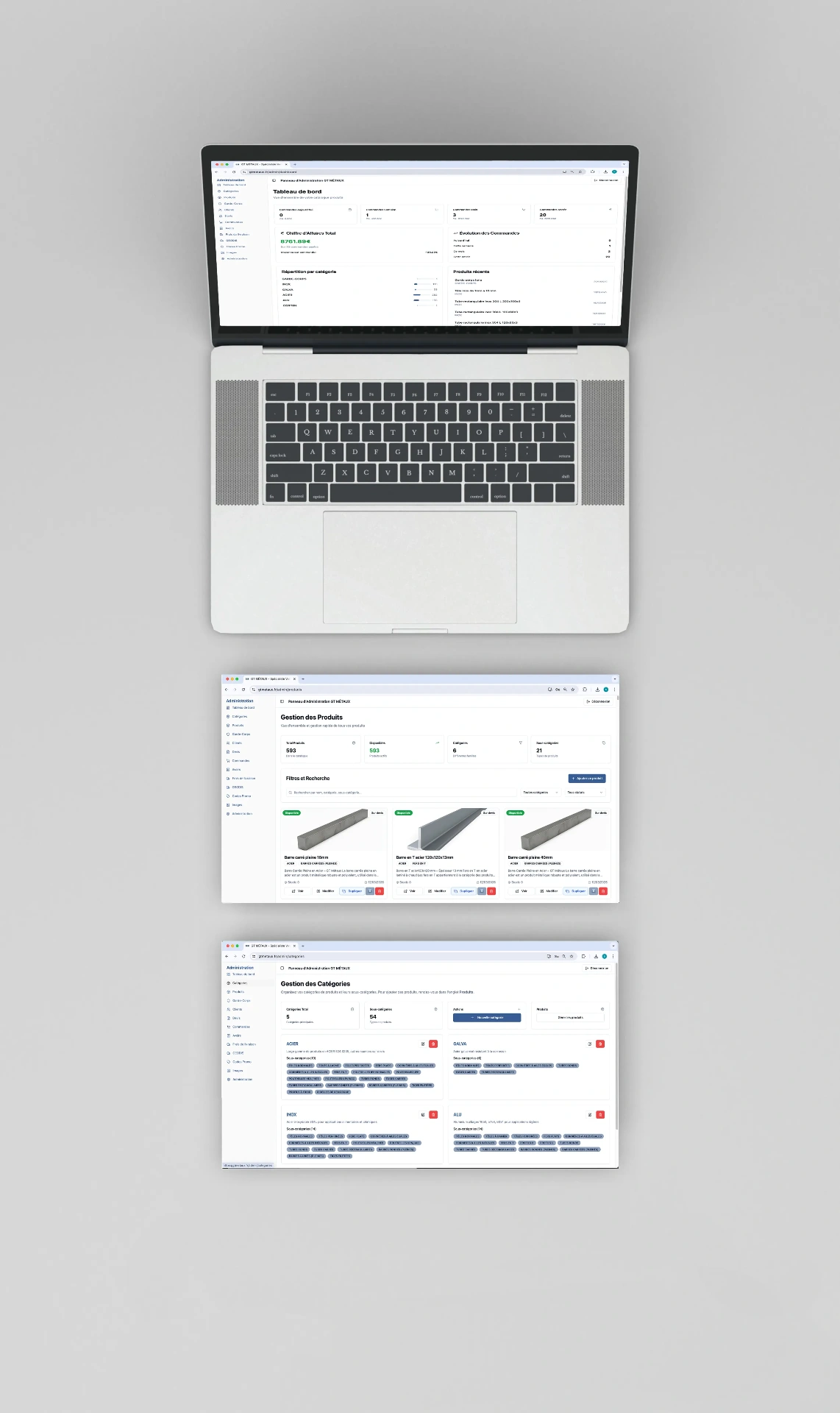 Dashboard administrateur GT Métaux